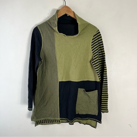 Habitat Tunic Turtleneck Sweater Size Small Colorblocked Green Black Lagenlook - Picture 3 of 11